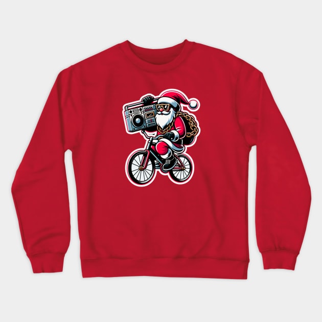 Santa's Hip Hop Christmas Riding With Boombox Crewneck Sweatshirt by Contentarama